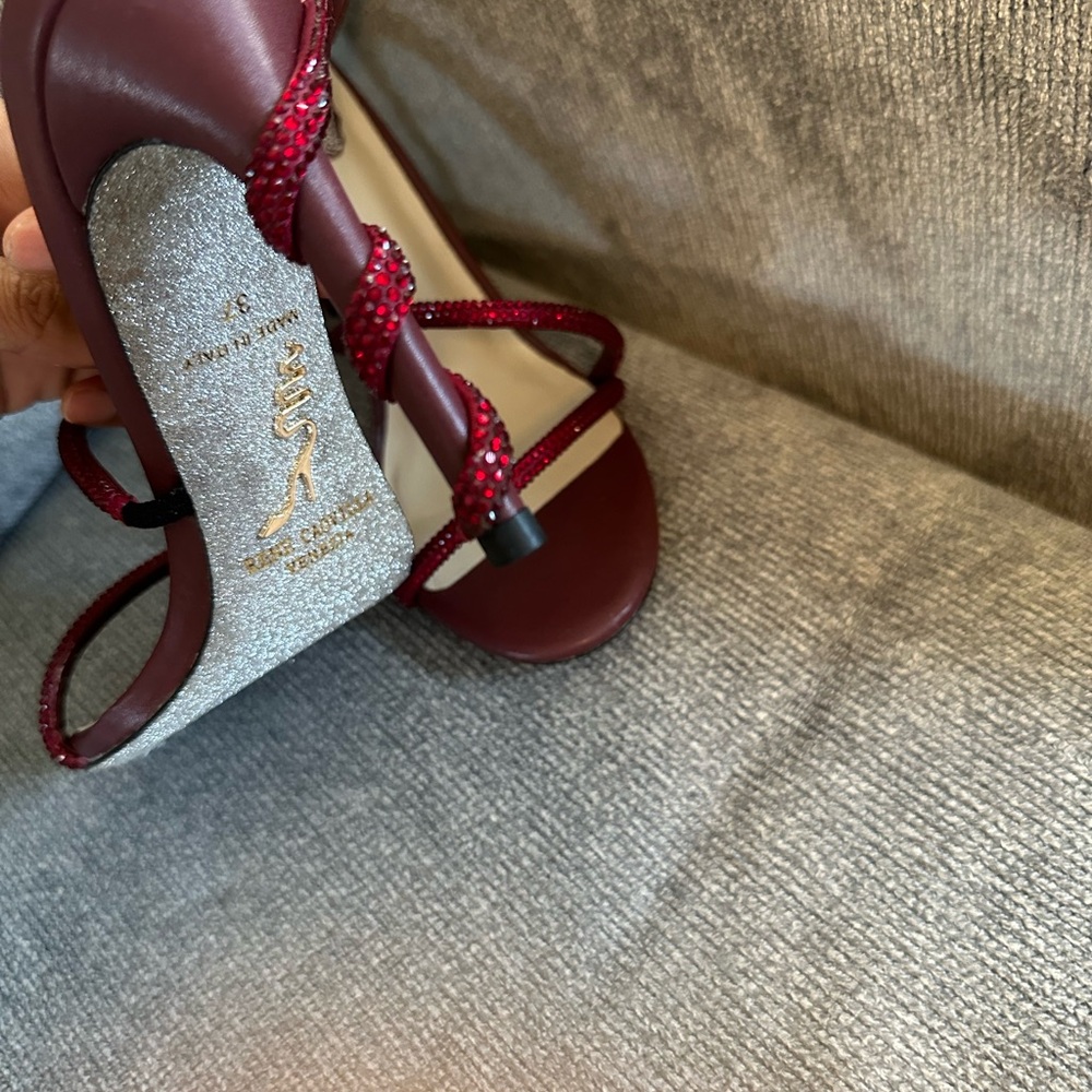 Rene Caovilla Burgundy Red Strappy Crystal Wrap Sandals - Picture 6 of 16